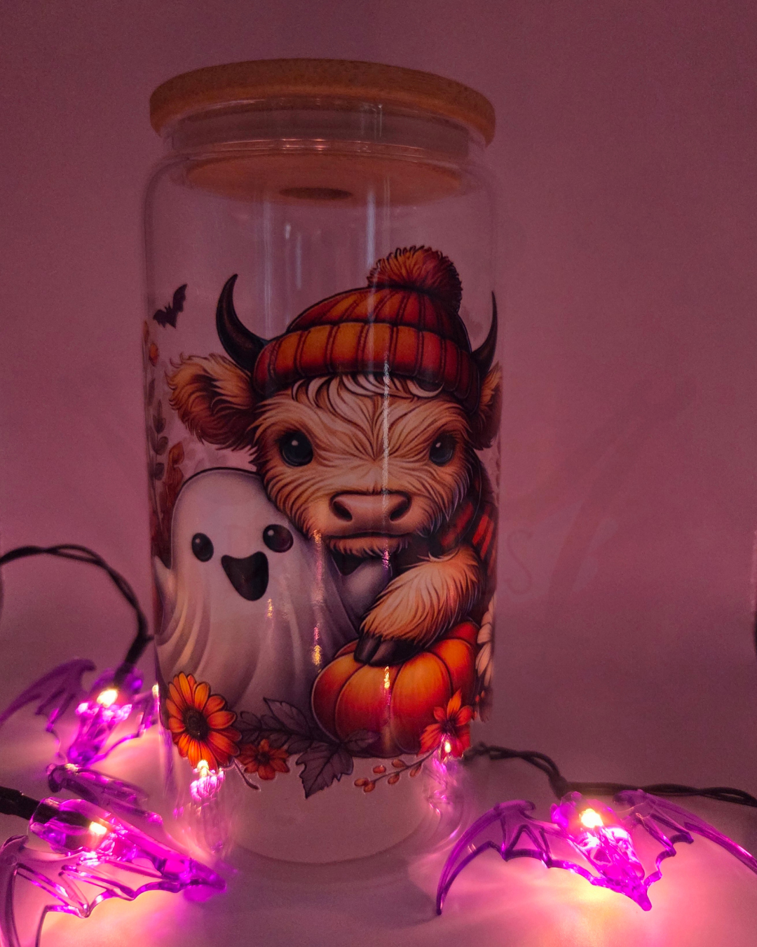 'Highland Cow Ghost' 16oz Libby Glass
