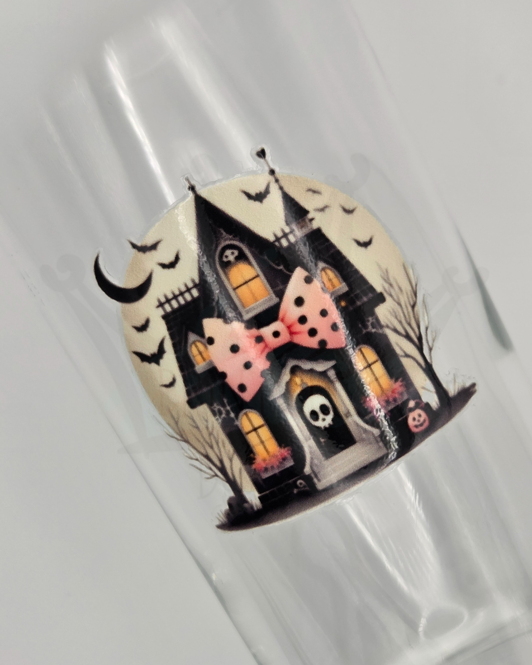 'Pink Bow Halloween House' 40cl Glass