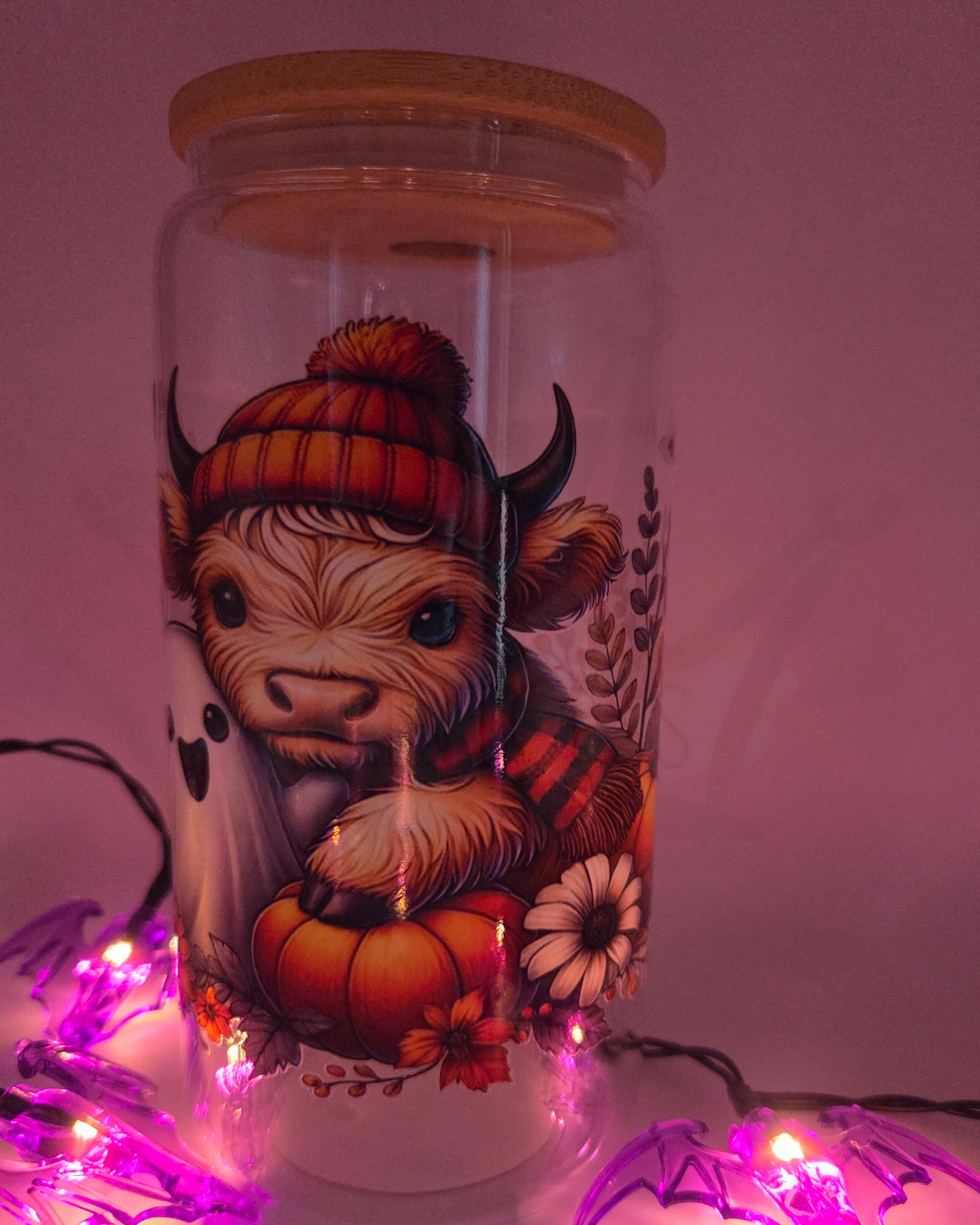 'Highland Cow Ghost' 16oz Libby Glass