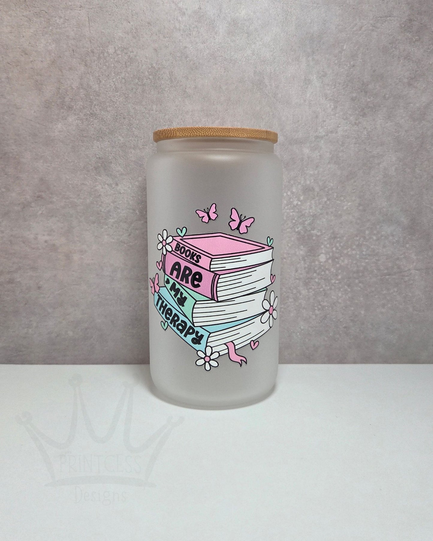 'Books are my Therapy' 16oz Libby Glass