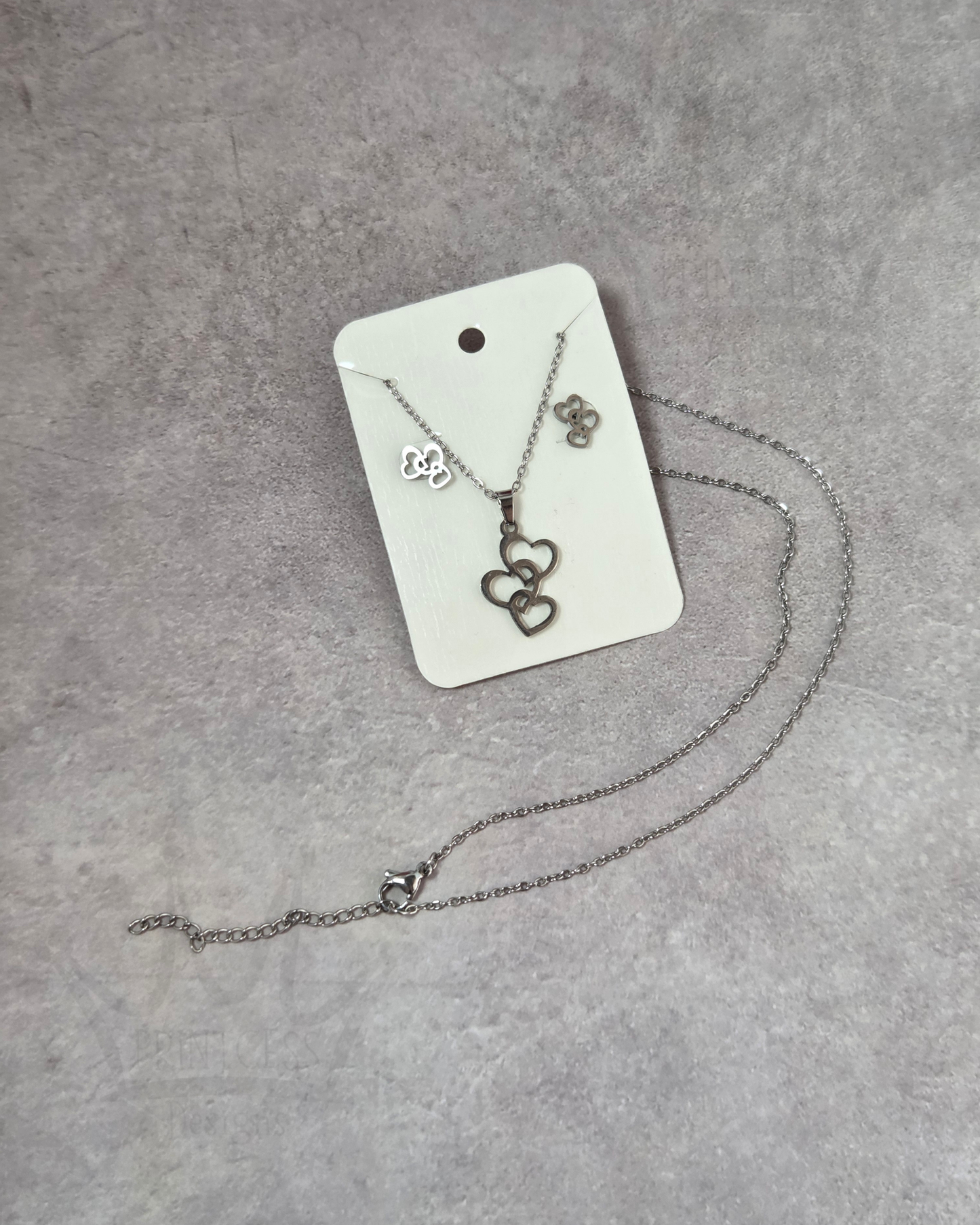 Triple Heart Necklace & Earrings Set- Stainless Steel