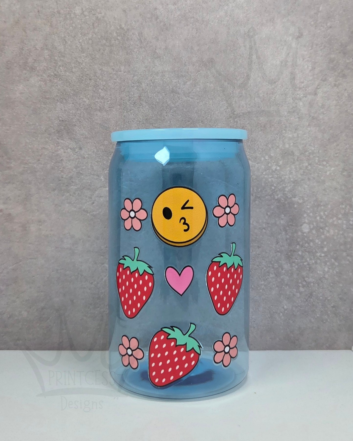 'Emoji Strawberry' - Blue Plastic Libby Cup