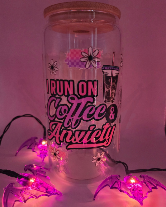 'I Run on Coffee' 16oz Libby Glass