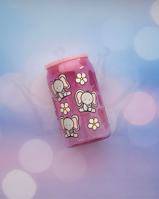 'Cute Elephants' - Pink Plastic Libby Cup