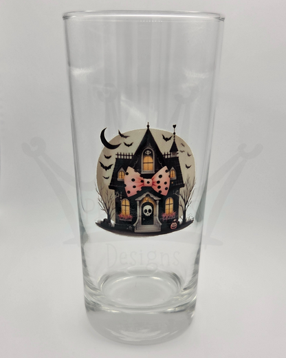 'Pink Bow Halloween House' 40cl Glass