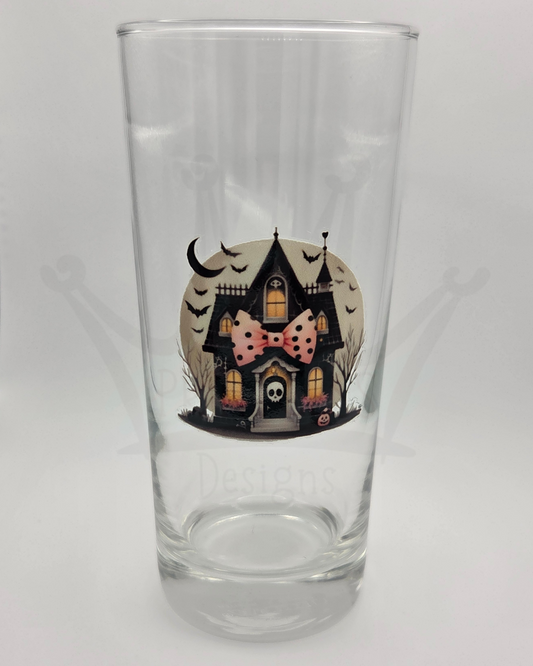 'Pink Bow Halloween House' 40cl Glass