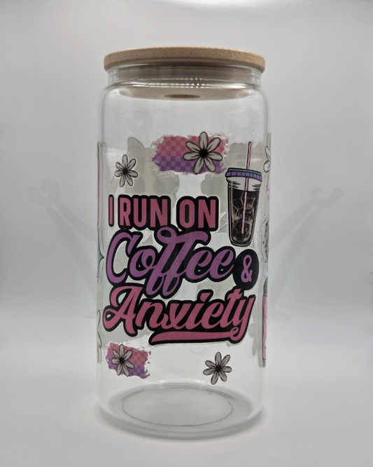 'I Run on Coffee' 16oz Libby Glass