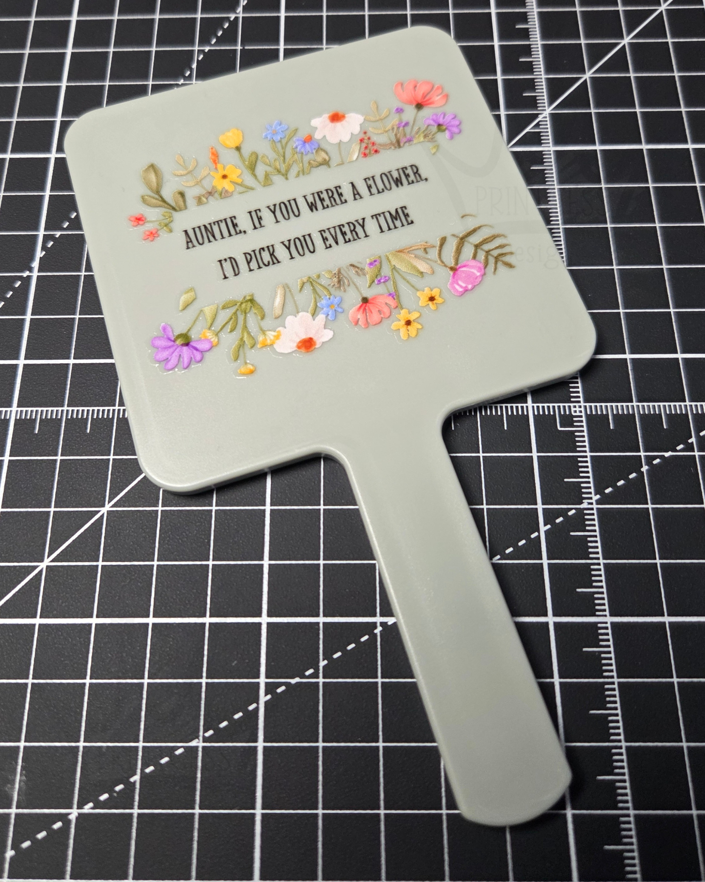 'Auntie Flower' Handheld Square Mirror