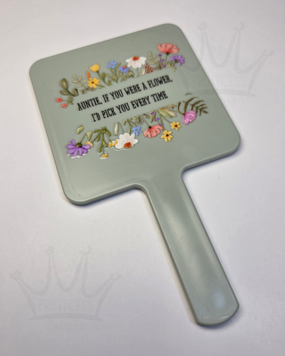 'Auntie Flower' Handheld Square Mirror