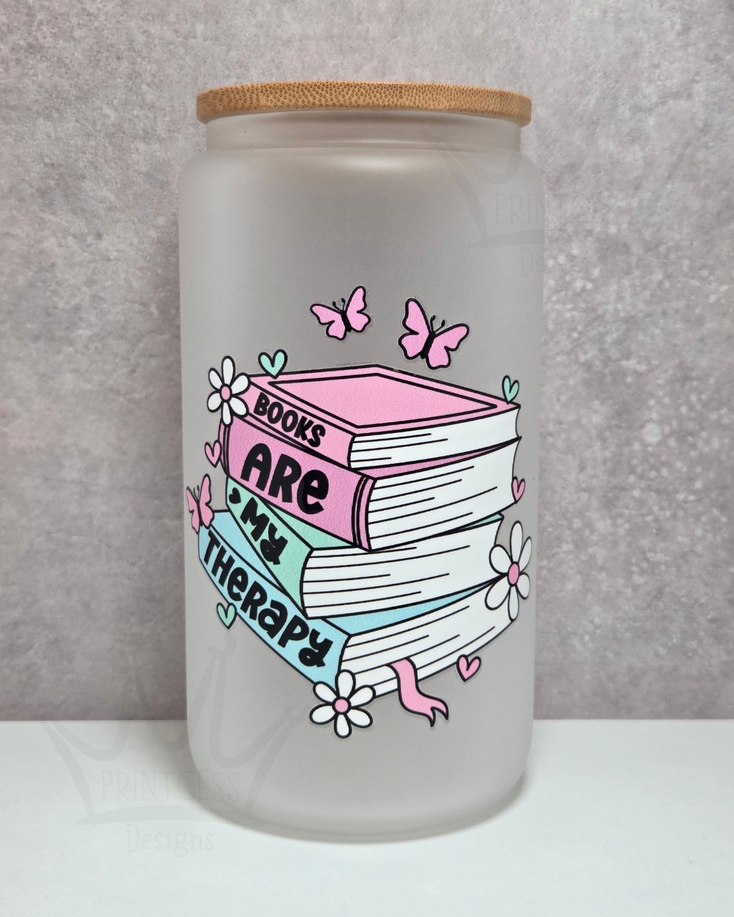 'Books are my Therapy' 16oz Libby Glass