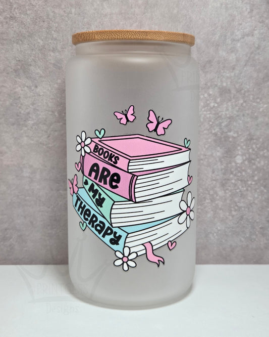 'Books are my Therapy' 16oz Libby Glass