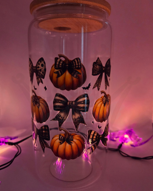 'Pumpkins & Bows' 16oz Libby Glass