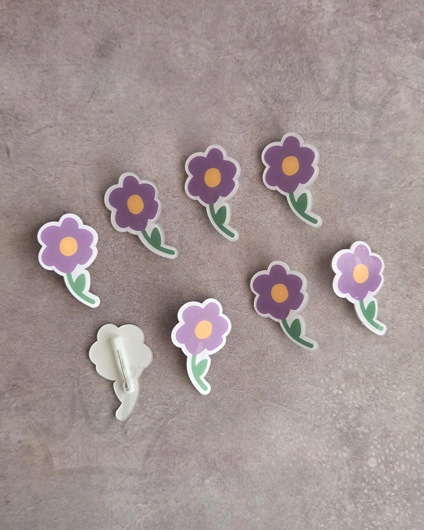 Cute Purple Flower Badge x6