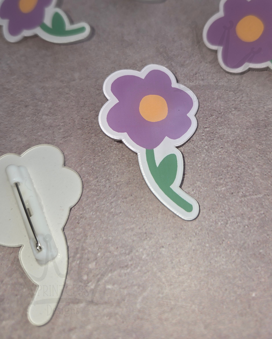 Cute Purple Flower Badge x6