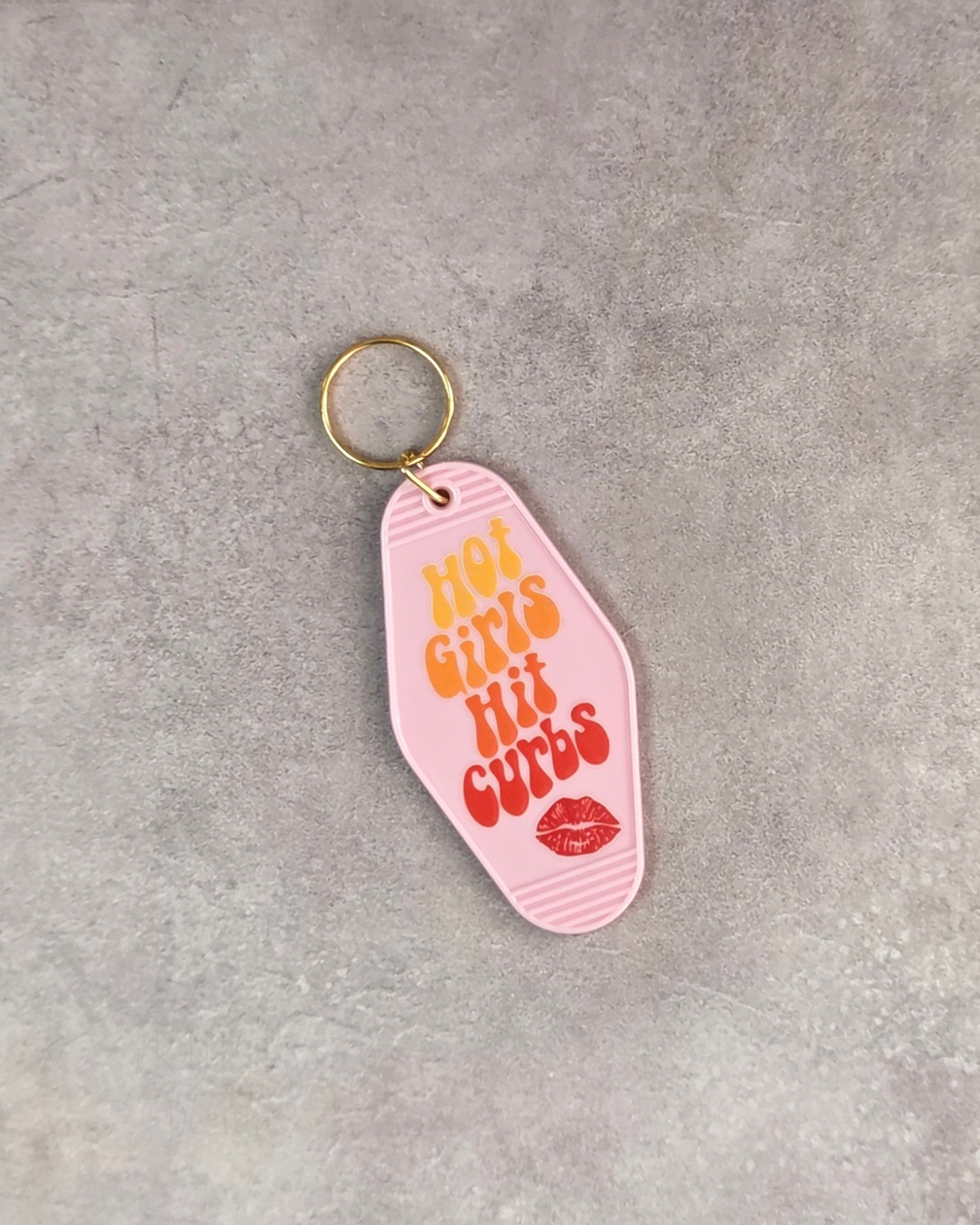 'Hot Girls Hit Curbs' Keyring (light pink)