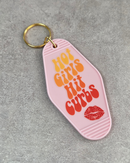 'Hot Girls Hit Curbs' Keyring (light pink)