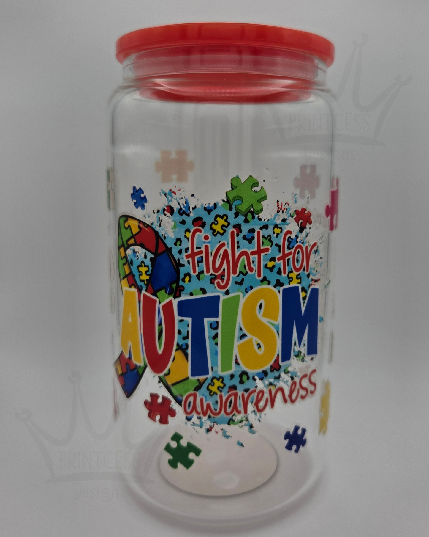 'Fight for Autism' 160z Libby Glass (red)