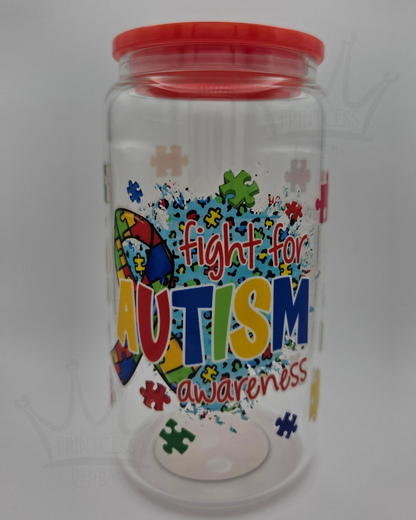 'Fight for Autism' 160z Libby Glass (red)