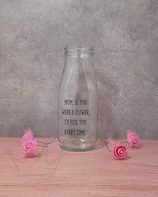 'Mum, Flower' Clear Mini Glass Bottle