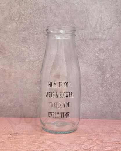 'Mum, Flower' Clear Mini Glass Bottle