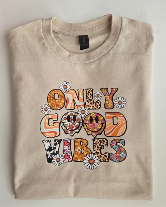 'Only Good Vibes' - Medium Adult Tee (sand)