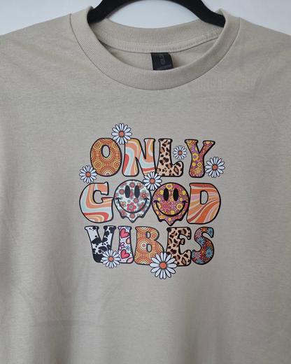 'Only Good Vibes' - Medium Adult Tee (sand)