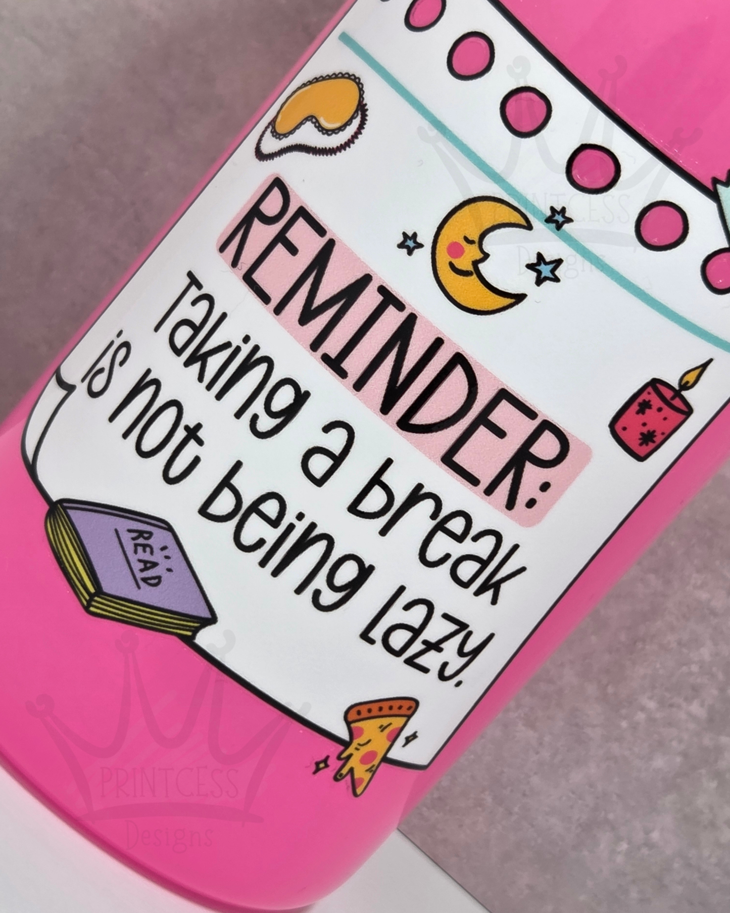 'Taking a Break' Glass Libby - Neon Pink