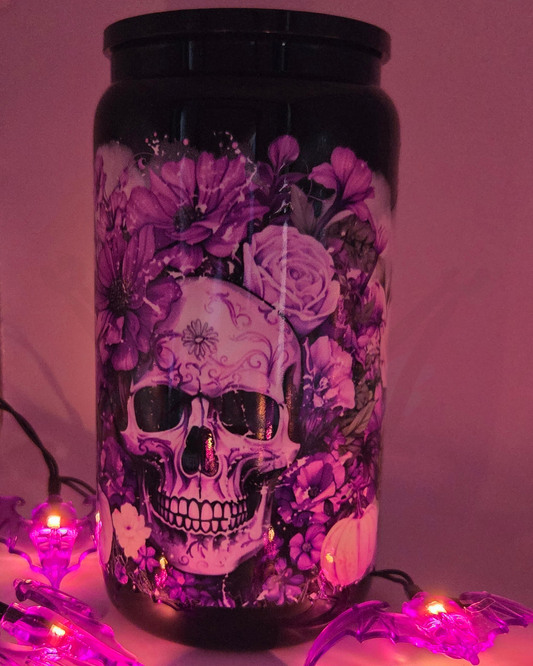 'Floral Skull' 16oz Libby Glass
