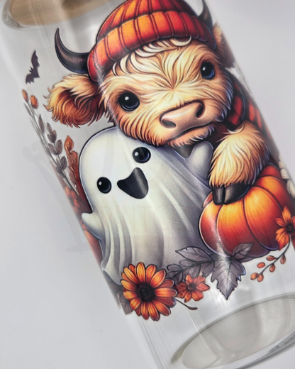 'Highland Cow Ghost' 16oz Libby Glass